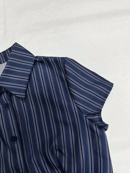 EMERY ROSE Light Yellow Fine Checkered Collar Short Sleeve Shirt