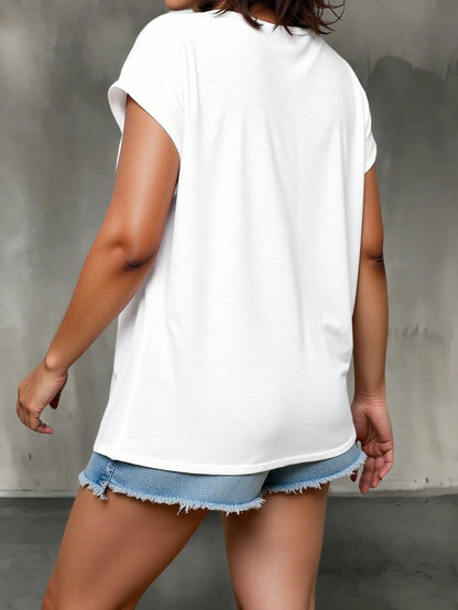 EMERY ROSE Plus Size Heather Light Blue Round Neck Dolman Batwing Short Sleeve Chest Pocket Loose Fit Basic Summer Casual T-Shirt Tee Top