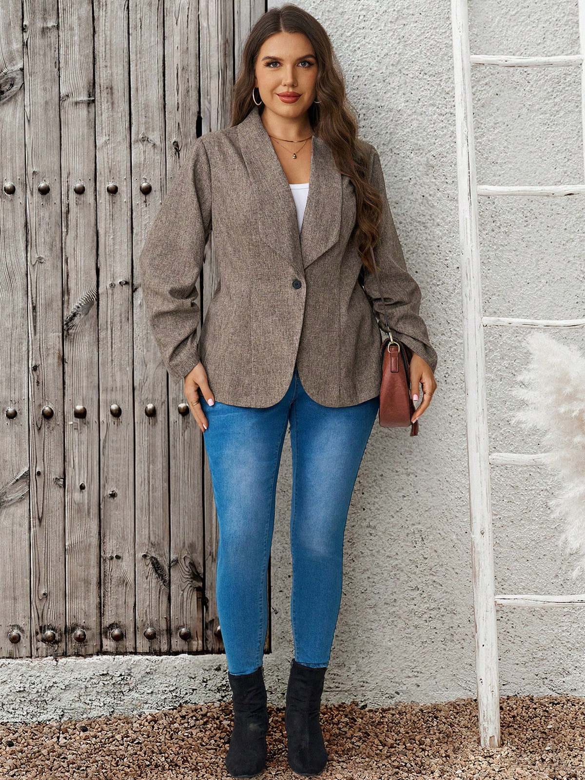 EMERY ROSE Plus Size Women's Solid Color Single Button Casual Versatile Commute Travel Blazer