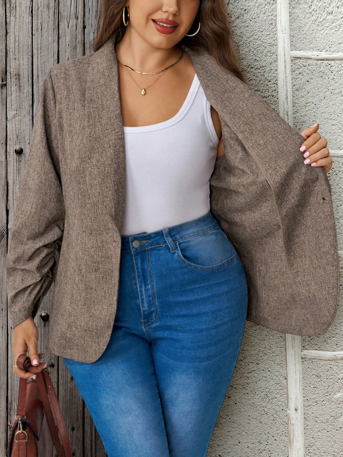 EMERY ROSE Plus Size Women's Solid Color Single Button Casual Versatile Commute Travel Blazer
