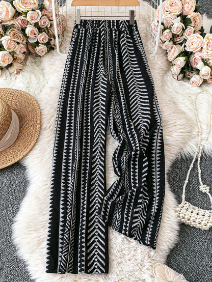 EMERY ROSE Striped Print Contrast Color Tie-Front Elegant Pants, Spring/Summer