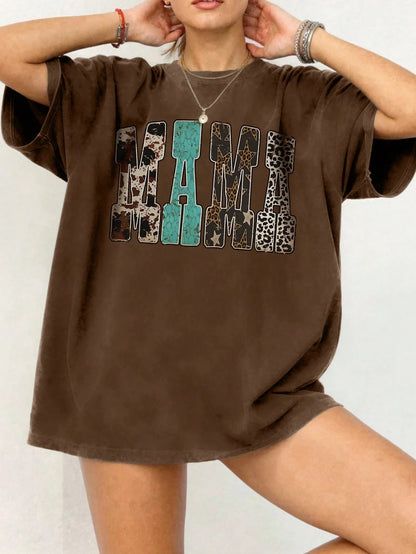 EMERY ROSE Western Wind Leopard Pattern Snake Pattern MAMA Printed Casual Plus Size T-Shirt