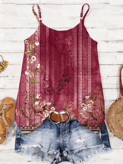 EMERY ROSE Women's Clothing Featuring Elegant Patterns. The Design Incorporates Pink Floral Motifs, Which Are Applied To A Summer-Style Vest-Style T-Shirt.