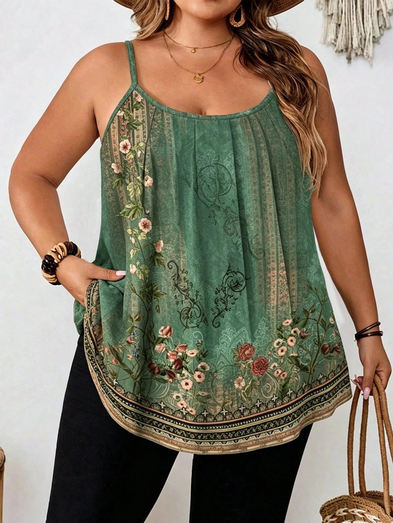EMERY ROSE Women's Clothing Featuring Elegant Patterns. The Design Incorporates Pink Floral Motifs, Which Are Applied To A Summer-Style Vest-Style T-Shirt.