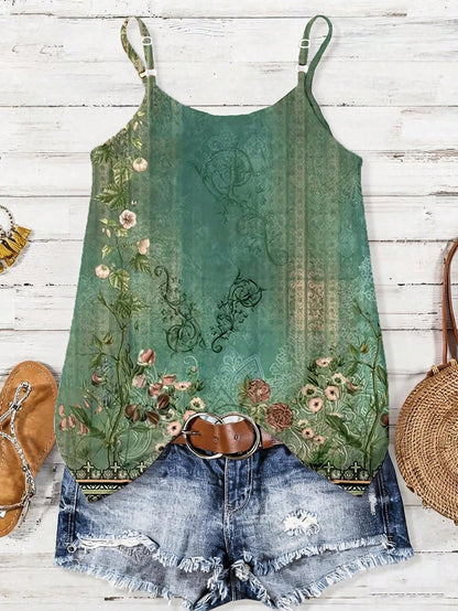 EMERY ROSE Women's Clothing Featuring Elegant Patterns. The Design Incorporates Pink Floral Motifs, Which Are Applied To A Summer-Style Vest-Style T-Shirt.