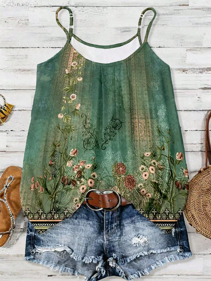 EMERY ROSE Women's Clothing Featuring Elegant Patterns. The Design Incorporates Pink Floral Motifs, Which Are Applied To A Summer-Style Vest-Style T-Shirt.