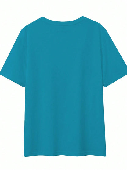EMERY ROSE Women's Light Blue Summer Casual Short-Sleeve T-Shirt,One Day At A Time Heart Print,Soft Polyester Round Neck,Smart Casual Vacation Fashion Essential
