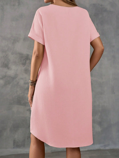 EMERY ROSE Women's Pink Casual Dress: Short Sleeve, Loose Fit, And Elegant For Everyday Wear,Summer Dresses For Women,Pastel Dresses For Women