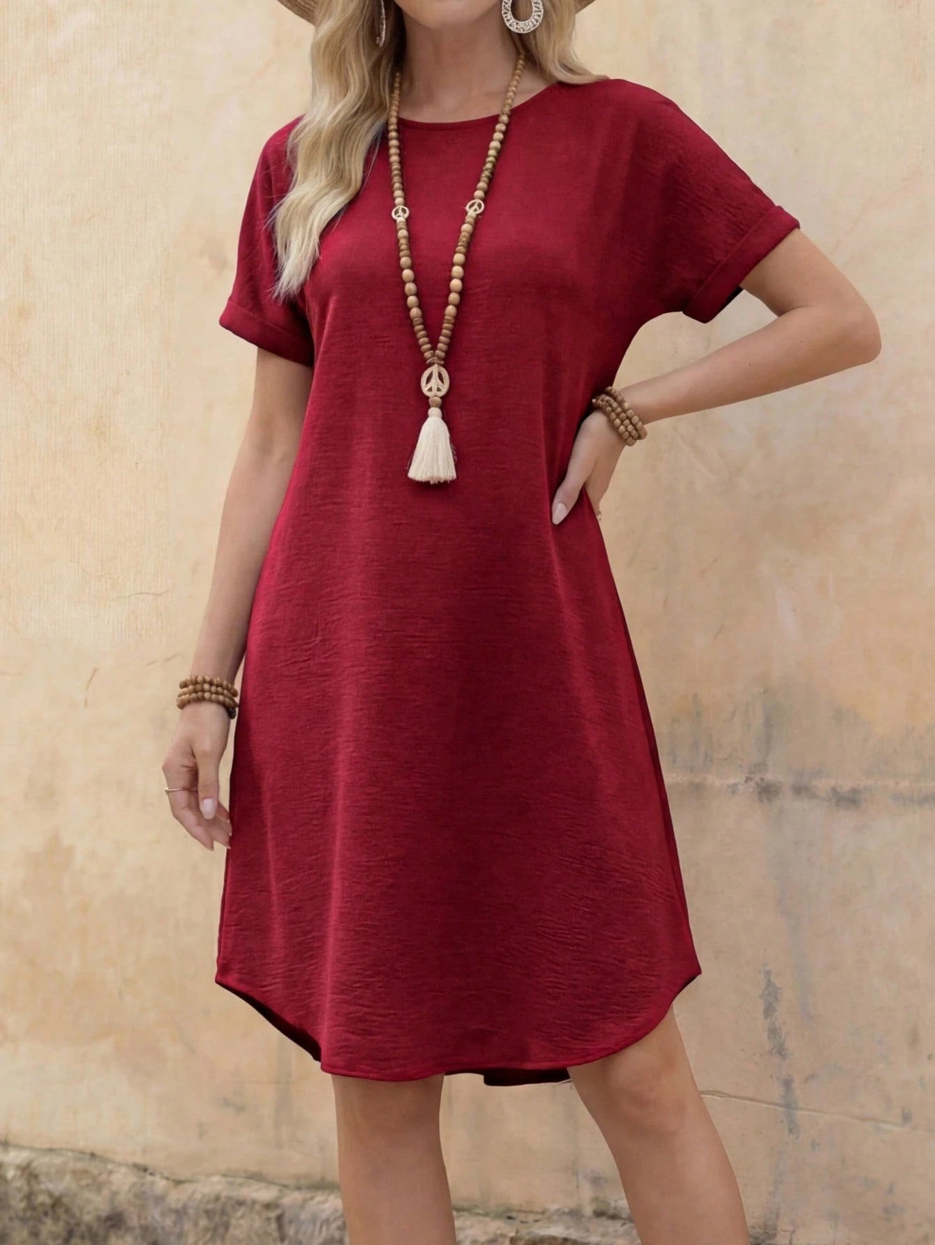 EMERY ROSE Women's Pink Casual Dress: Short Sleeve, Loose Fit, And Elegant For Everyday Wear,Summer Dresses For Women,Pastel Dresses For Women
