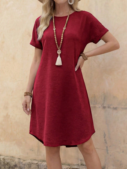 EMERY ROSE Women's Pink Casual Dress: Short Sleeve, Loose Fit, And Elegant For Everyday Wear,Summer Dresses For Women,Pastel Dresses For Women
