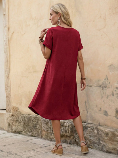 EMERY ROSE Women's Pink Casual Dress: Short Sleeve, Loose Fit, And Elegant For Everyday Wear,Summer Dresses For Women,Pastel Dresses For Women
