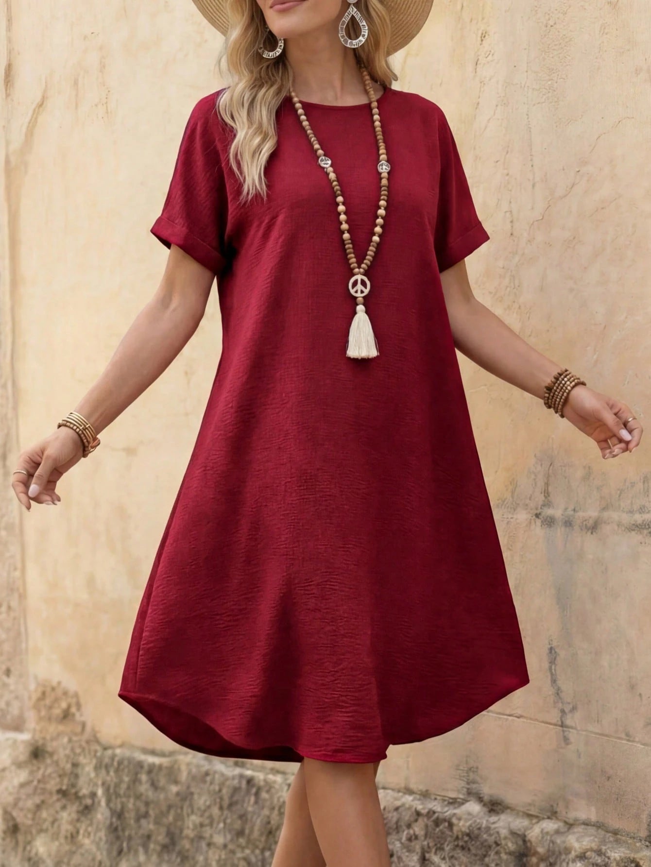 EMERY ROSE Women's Pink Casual Dress: Short Sleeve, Loose Fit, And Elegant For Everyday Wear,Summer Dresses For Women,Pastel Dresses For Women
