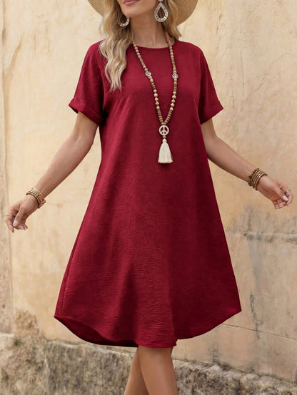 EMERY ROSE Women's Pink Casual Dress: Short Sleeve, Loose Fit, And Elegant For Everyday Wear,Summer Dresses For Women,Pastel Dresses For Women