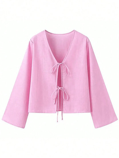 EMERY ROSE Women's Solid Color Front Tie Casual Summer Shirt