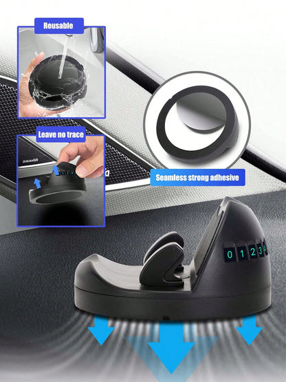 English: 2-In-1 Car Phone Holder With Parking Number, 360° Rotatable Dashboard Adhesive Mount, Extendable Clip For Thick Cases, Universal Navigation Bracket, ABS Silicone Car Accessory