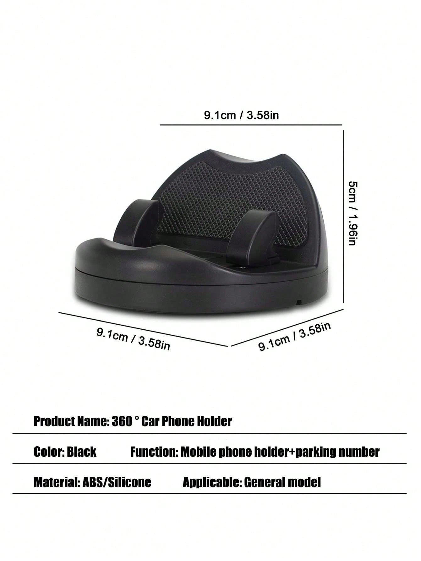 English: 2-In-1 Car Phone Holder With Parking Number, 360° Rotatable Dashboard Adhesive Mount, Extendable Clip For Thick Cases, Universal Navigation Bracket, ABS Silicone Car Accessory