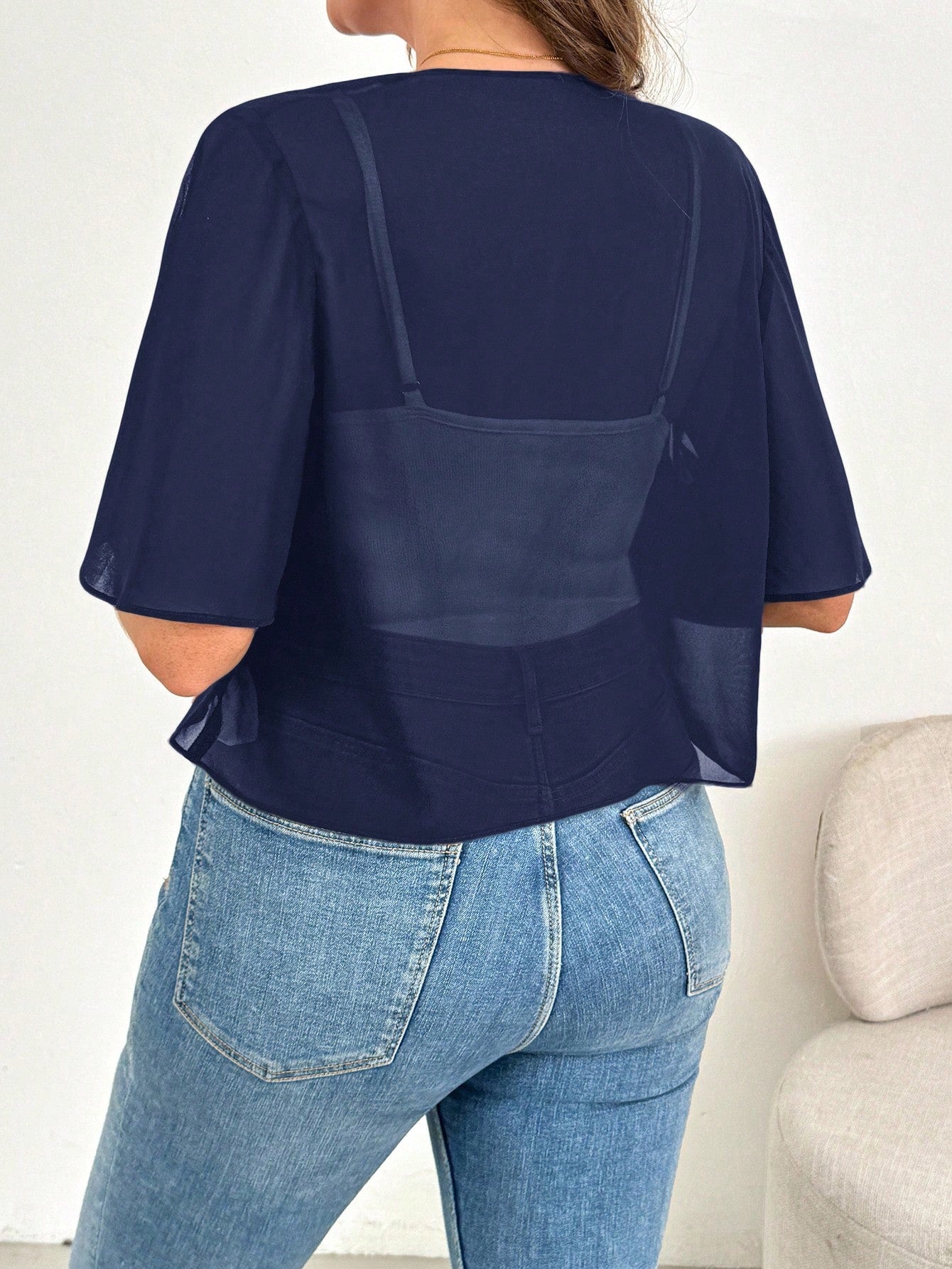 Essnce Plus Size Women's Spring/Summer Fashion Casual Loose Comfortable Breathable Cool Chiffon Black Short Sleeve Cardigan, Sun Protection Jacket, Black Top, Women's Vacation Wear, Outing Top