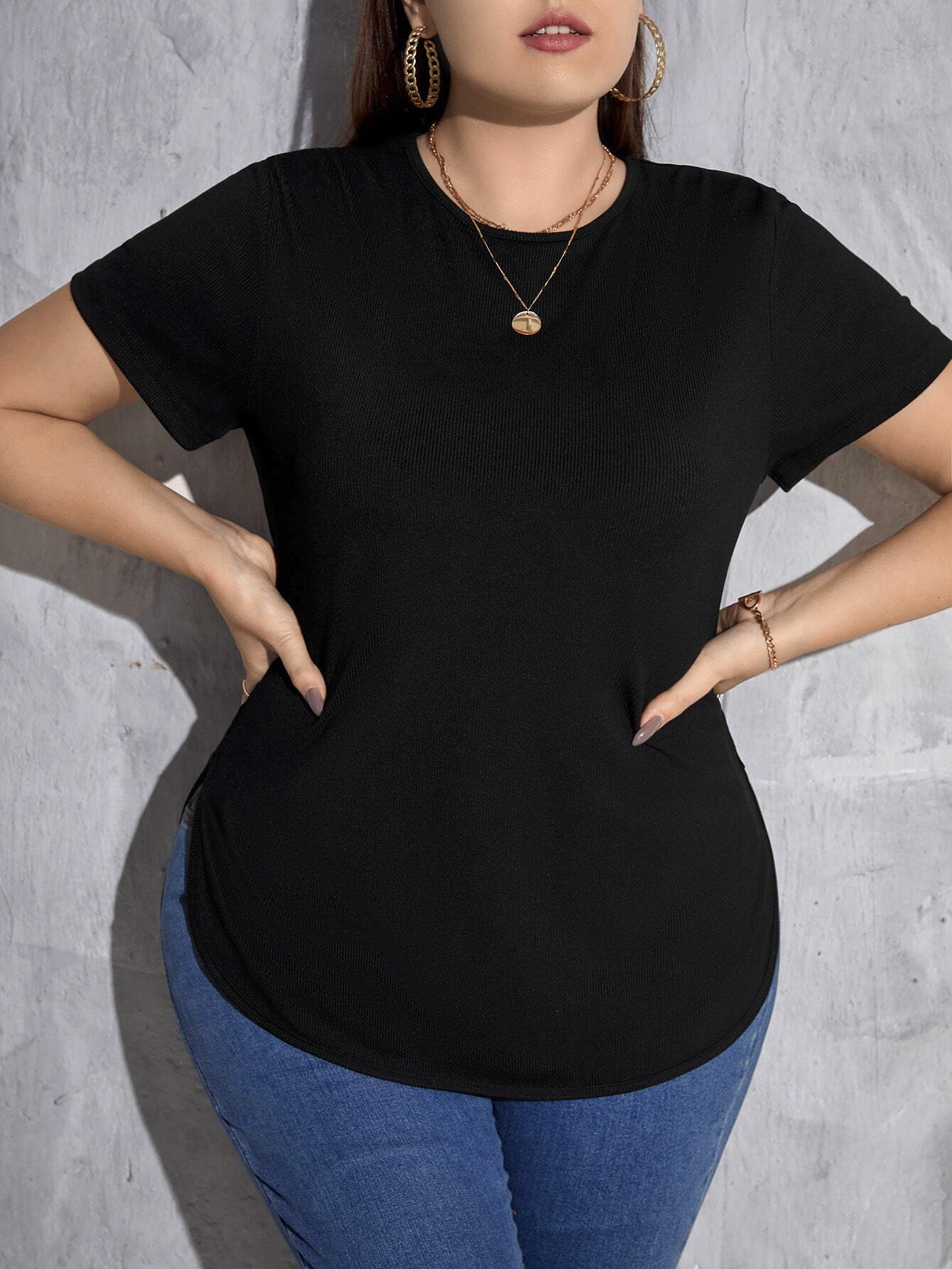 Essnce Plus Solid Curved Hem Tee
