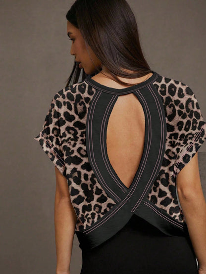 Essnce Women's Casual Round Neck Backless Asymmetrical Hem Loose Sleeveless T-Shirt, Suitable For Summer