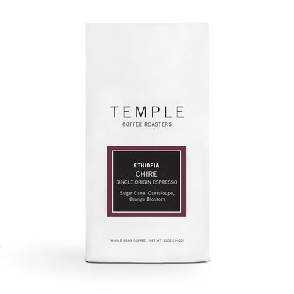 Temple Coffee Roasters Ethiopia Chire single origin espresso bag with a dark label