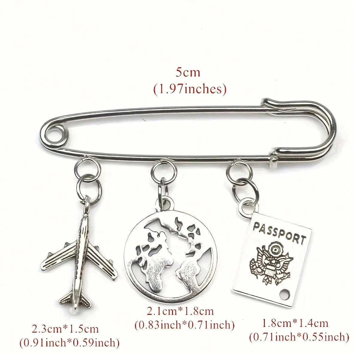 European And American Fashion Men's Travel Brooch Set, Passport, Airplane, Globe 3 PiecesPendant, Stewardess Gift, Handmade Brooch Unique Fashion Pin