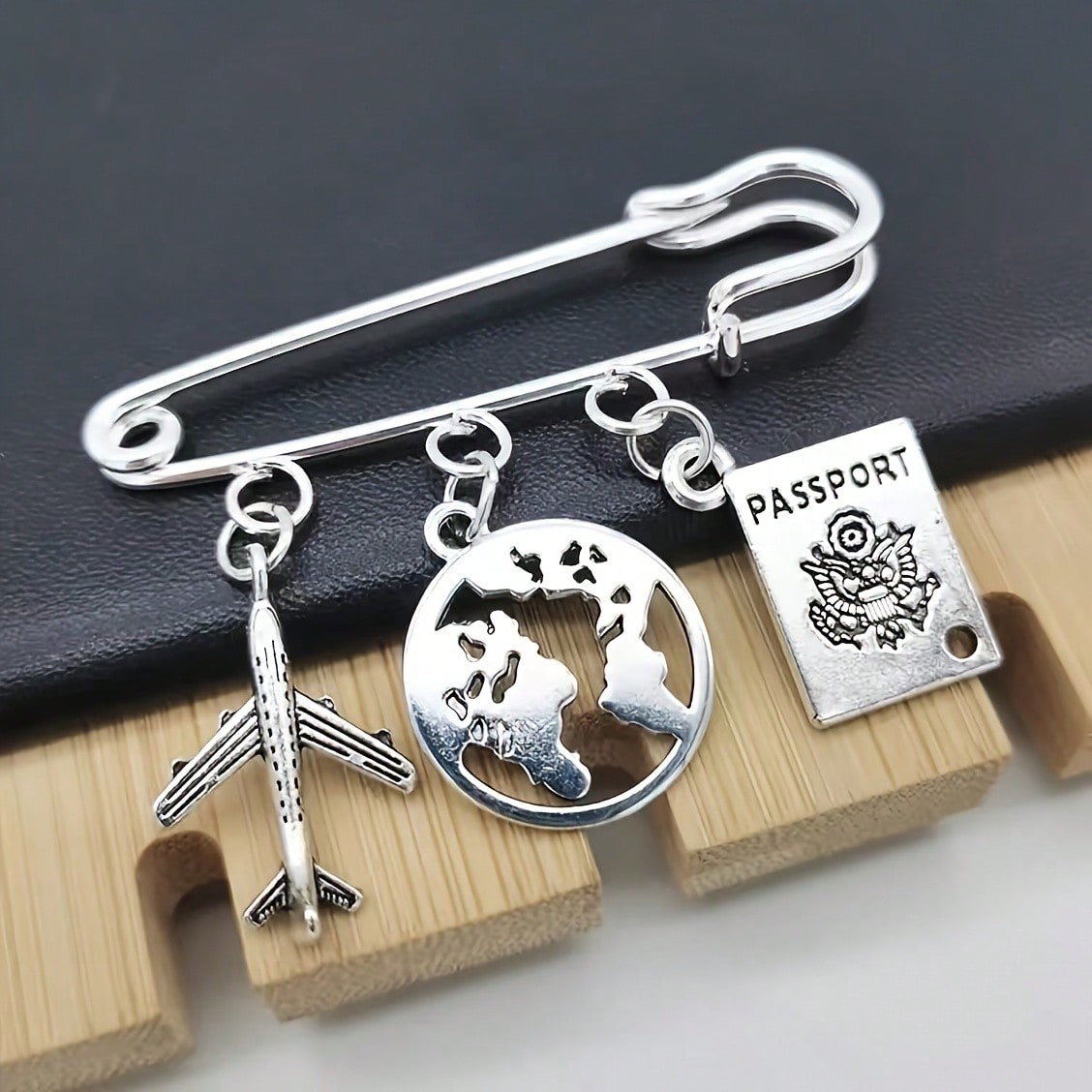 European And American Fashion Men's Travel Brooch Set, Passport, Airplane, Globe 3 PiecesPendant, Stewardess Gift, Handmade Brooch Unique Fashion Pin