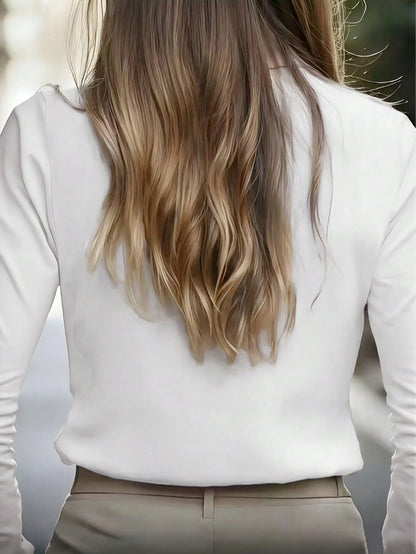 European And American Fashion Minimalist Solid Color Commuter Shirt, Satin Collar Design, Long Sleeve Slim Fit Elegant Blouse Spring White