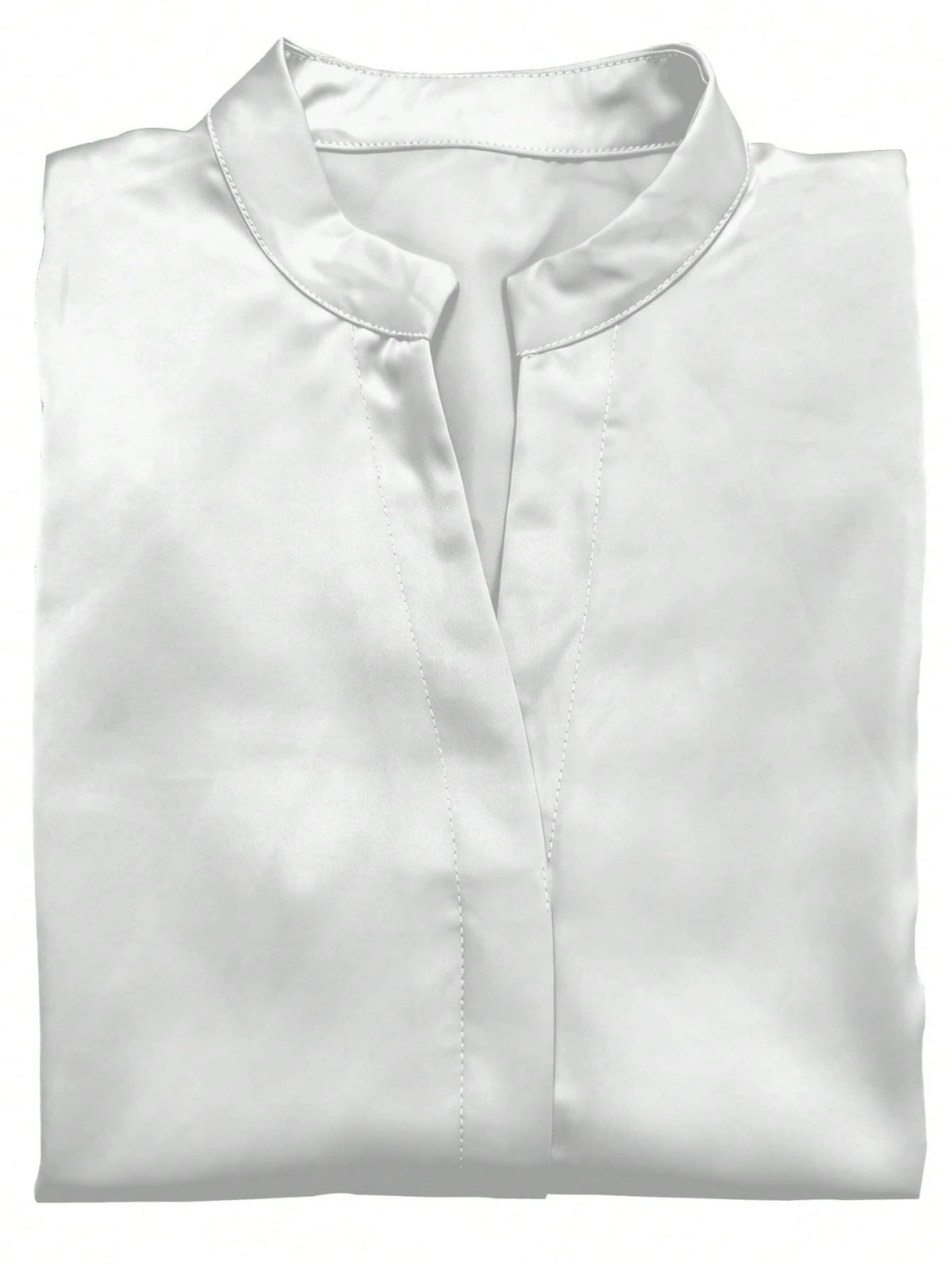 European And American Fashion Minimalist Solid Color Commuter Shirt, Satin Collar Design, Long Sleeve Slim Fit Elegant Blouse Spring White