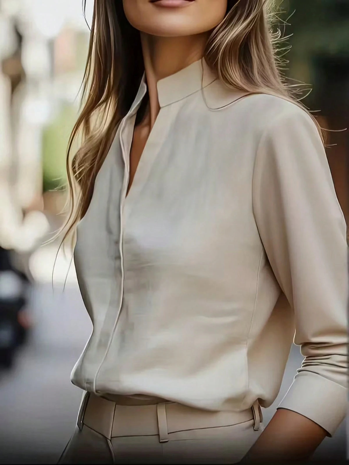 European And American Fashion Minimalist Solid Color Commuter Shirt, Satin Collar Design, Long Sleeve Slim Fit Elegant Blouse Spring White