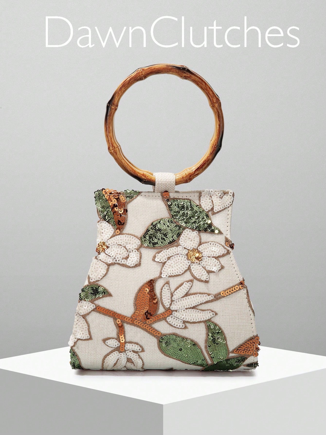 European And American Women's Elegant Shiny Multicolor Leaf & Floral Patchwork Handbag, Fashionable Vintage Classical Round Handle Design Evening Bag, Mini Square Handbag, Suitable For Party Girls, Br