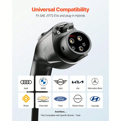 EV Charger Extension Cable, 48Amp 21 Ft J1772 Extension Cord Compatible With 120V-240V SAE J1772 Electric Vehicle Chargers, Level 1/Level 2 IP66 Heavy Duty Car Charging Cable With Carrying Bag