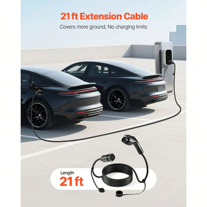EV Charger Extension Cable, 48Amp 21 Ft J1772 Extension Cord Compatible With 120V-240V SAE J1772 Electric Vehicle Chargers, Level 1/Level 2 IP66 Heavy Duty Car Charging Cable With Carrying Bag
