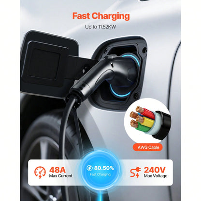 EV Charger Extension Cable, 48Amp 21 Ft J1772 Extension Cord Compatible With 120V-240V SAE J1772 Electric Vehicle Chargers, Level 1/Level 2 IP66 Heavy Duty Car Charging Cable With Carrying Bag