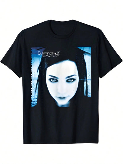 Evanescence- Band Inspired- Motif Black T- Shirt,Graphic,Funny,Comfortable And Versatile,Letter Pattern Pure Cotton 220g Printed T-Shirt