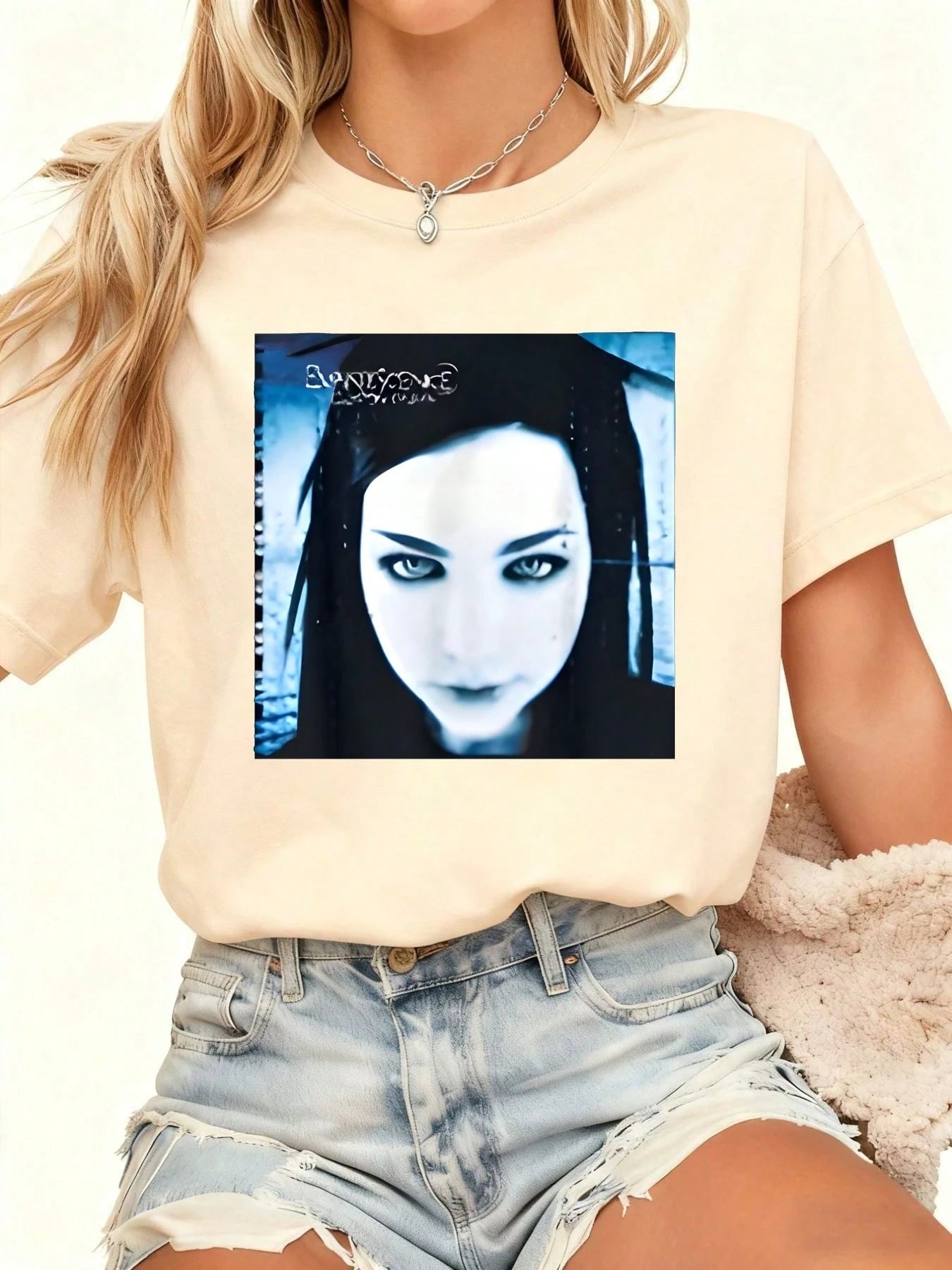 Evanescence- Band Inspired- Motif Black T- Shirt,Graphic,Funny,Comfortable And Versatile,Letter Pattern Pure Cotton 220g Printed T-Shirt