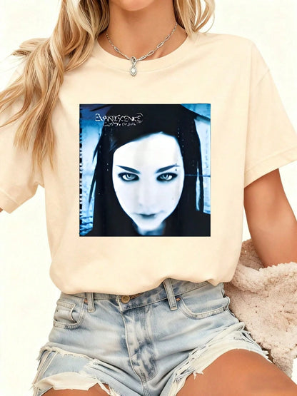 Evanescence- Band Inspired- Motif Black T- Shirt,Graphic,Funny,Comfortable And Versatile,Letter Pattern Pure Cotton 220g Printed T-Shirt