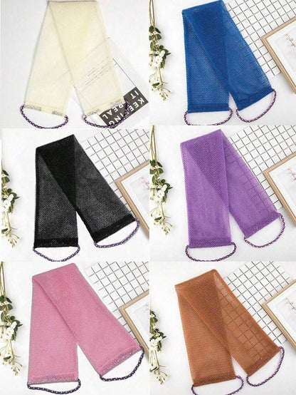 Exfoliating Bath Towel, Dual-Sided Design For Gentle/Rough Exfoliation, Effective Body Scrubbing, Shower Back Brush, Premium Mesh Material, Convenient Tie Design, Loofah Bath Towel, Body Sponge, Makes