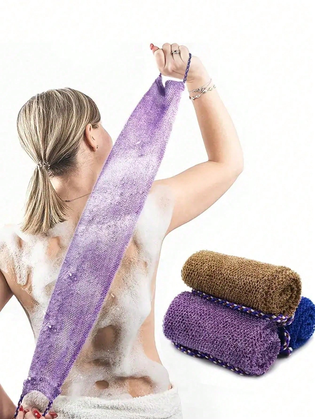 Exfoliating Bath Towel, Dual-Sided Design For Gentle/Rough Exfoliation, Effective Body Scrubbing, Shower Back Brush, Premium Mesh Material, Convenient Tie Design, Loofah Bath Towel, Body Sponge, Makes