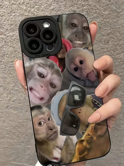 Expression 1pc New Creative Monkey Design Phone Case Compatible With Iphone 16 Pro Max, Protective Cover Compatible With Iphone 11/12/13/14 Plus, XR/7/8 Plus/15 Pro Max Waterproof Shockproof Anti-Fall