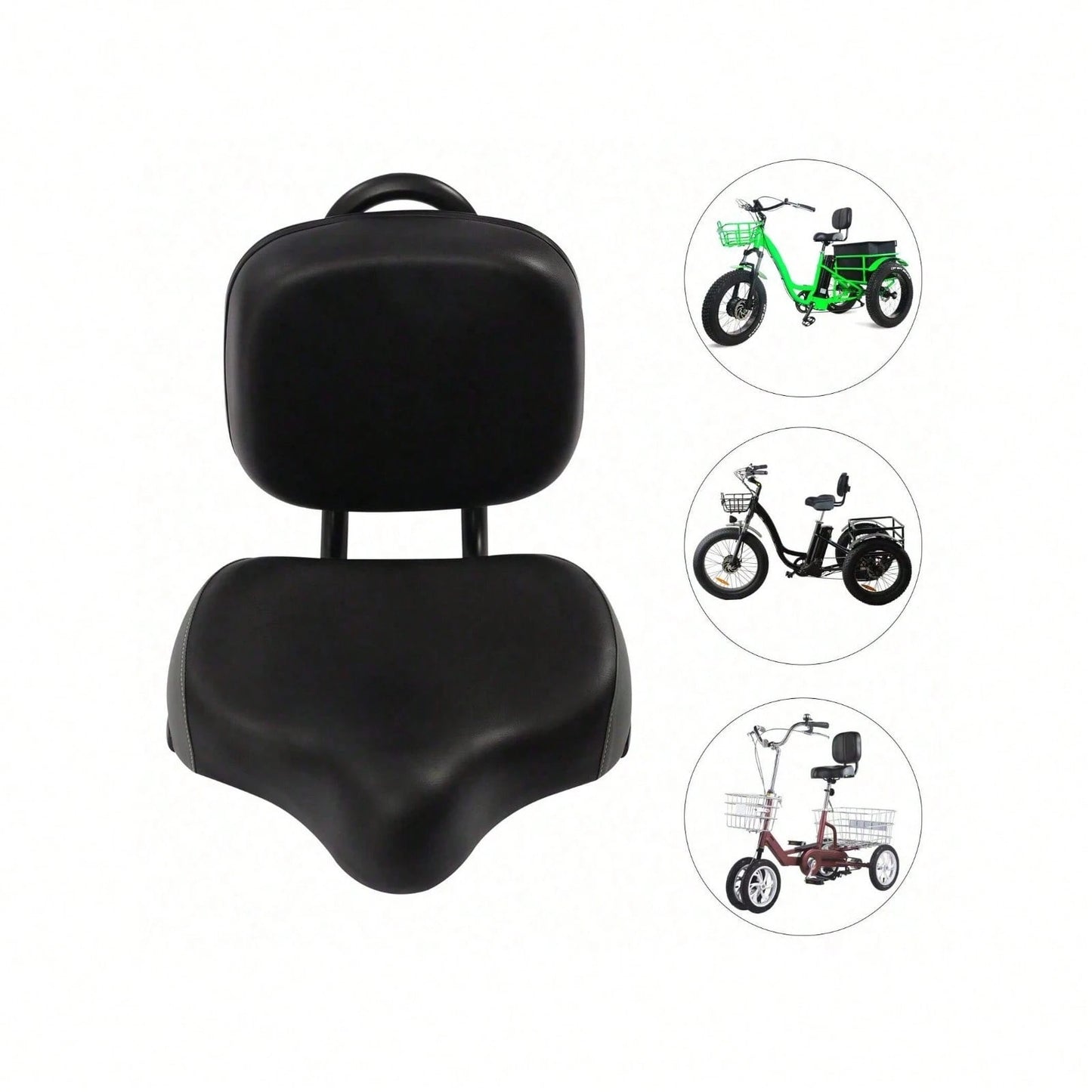 Extra Wide Bike Seat With Backrest And Comfortable Ergonomic Design For Men And Women- Adjustable Height Leather Saddle Pad For EBike, Tricycle, And Big Bikes