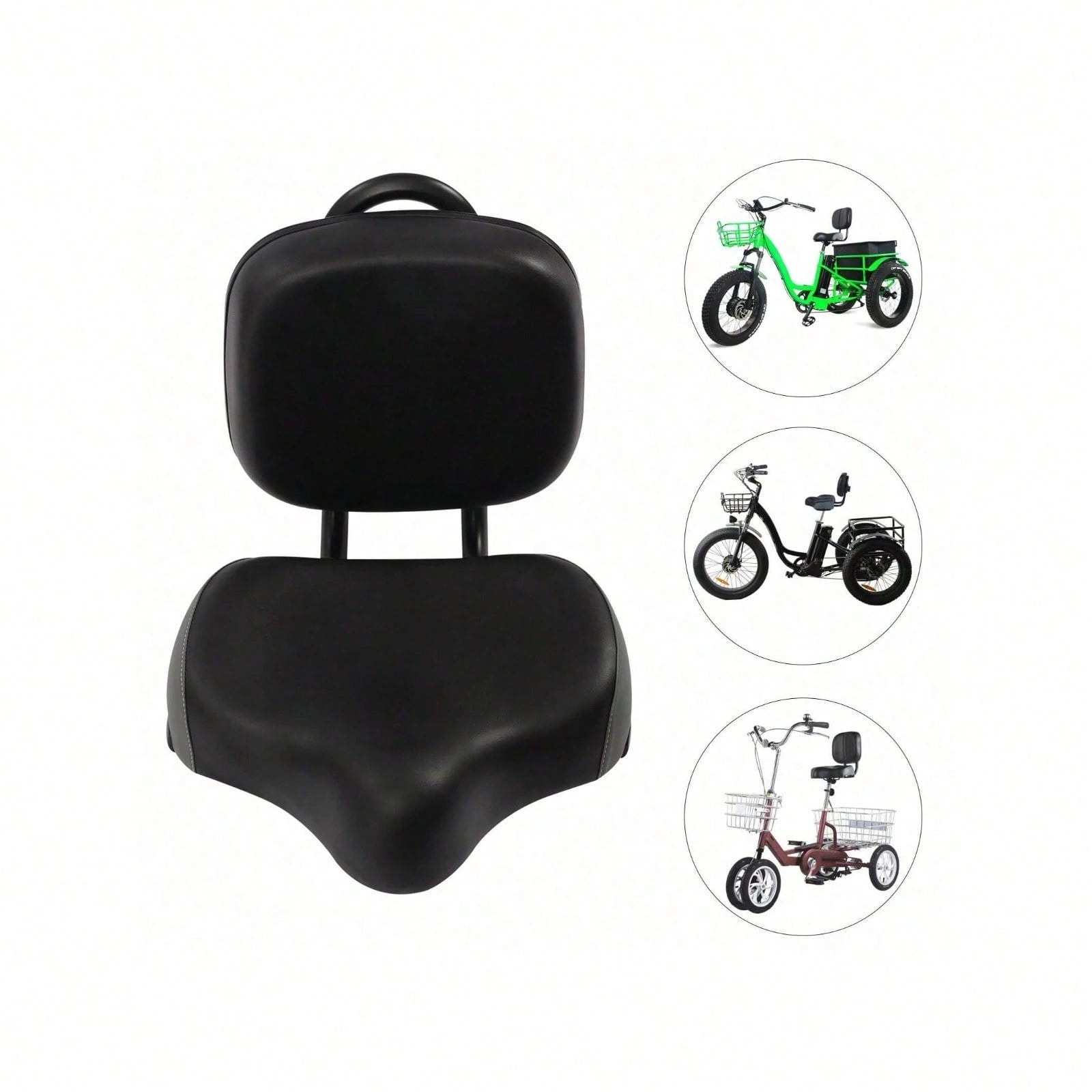 Extra Wide Bike Seat With Backrest And Comfortable Ergonomic Design For Men And Women- Adjustable Height Leather Saddle Pad For EBike, Tricycle, And Big Bikes