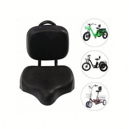 Extra Wide Bike Seat With Backrest And Comfortable Ergonomic Design For Men And Women- Adjustable Height Leather Saddle Pad For EBike, Tricycle, And Big Bikes