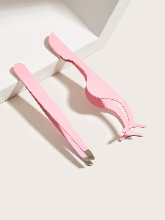 Eyebrow Tweezers & Eyelash Tweezers, 2pcs Elegant Solid Color Reusable Multifunctional Stainless Steel Lash Extension Tools For Women Mom Wife Sister Teen Girl Friend