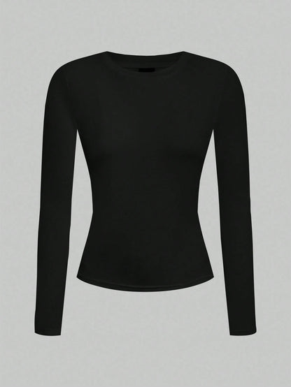 EZwear 2pcs Casual Tight Fit Crew Neck Long Sleeve T-Shirt Set, Suitable For Autumn/Winter,Fall Clothes Women, Summer Outfits, Beach Holiday
