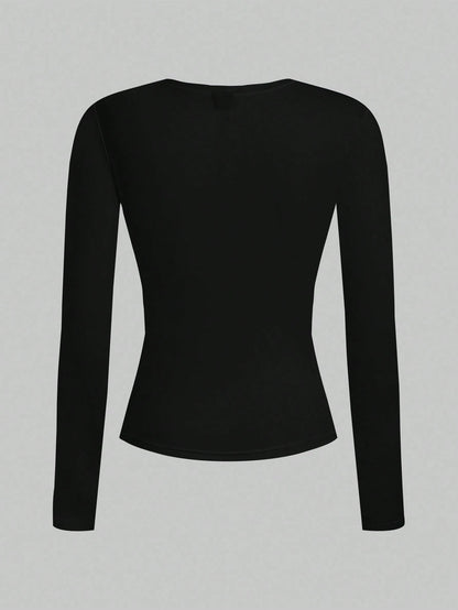 EZwear 2pcs Casual Tight Fit Crew Neck Long Sleeve T-Shirt Set, Suitable For Autumn/Winter,Fall Clothes Women, Summer Outfits, Beach Holiday