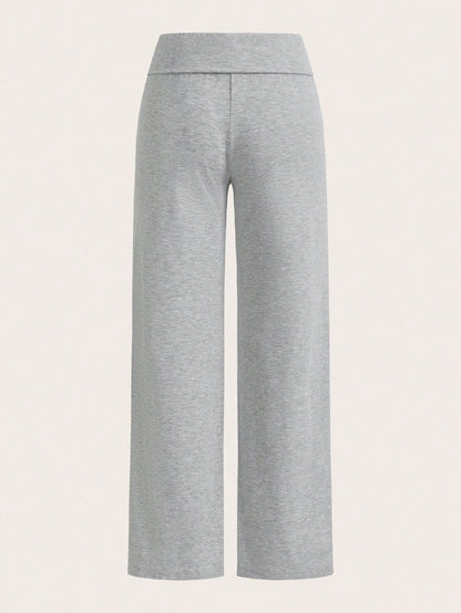 EZwear 2pcs Women Casual High Waisted Cuffed Wide Leg Straight Pants, Suitable For Summer Fall Clothes Winter Clothes Sportswear Black Grey
