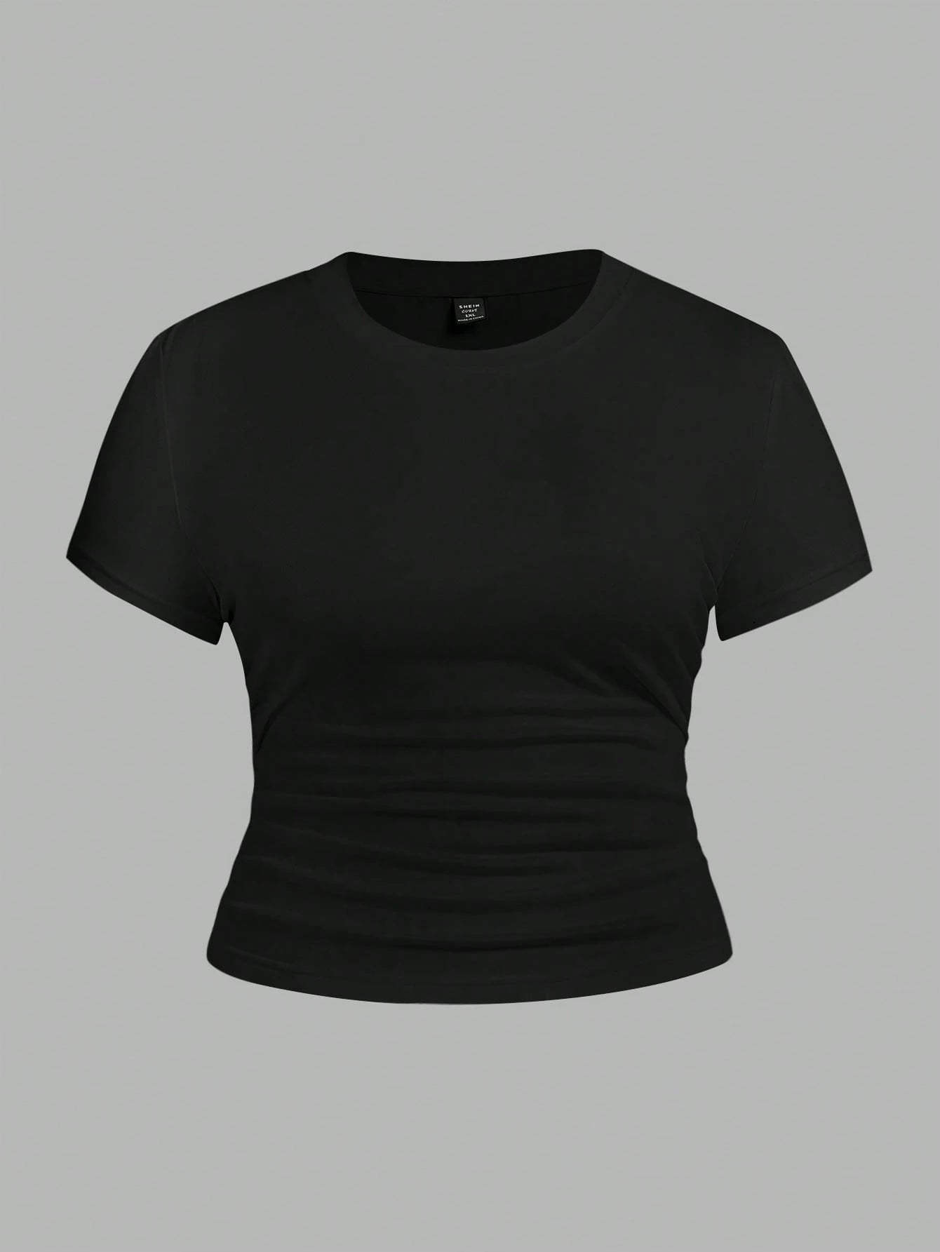 EZwear 3 Pcs/Set Plus Size Ruched Knitted Fabric T-Shirt, Short Sleeve Round Neck Top, Casual Black And White, Summer, Smart Casual, Gym Work Hawaii Gray