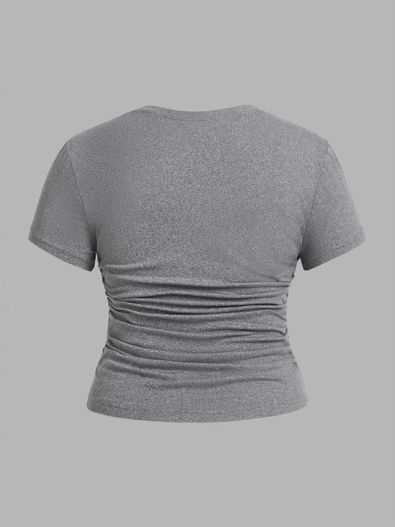 EZwear 3 Pcs/Set Plus Size Ruched Knitted Fabric T-Shirt, Short Sleeve Round Neck Top, Casual Black And White, Summer, Smart Casual, Gym Work Hawaii Gray