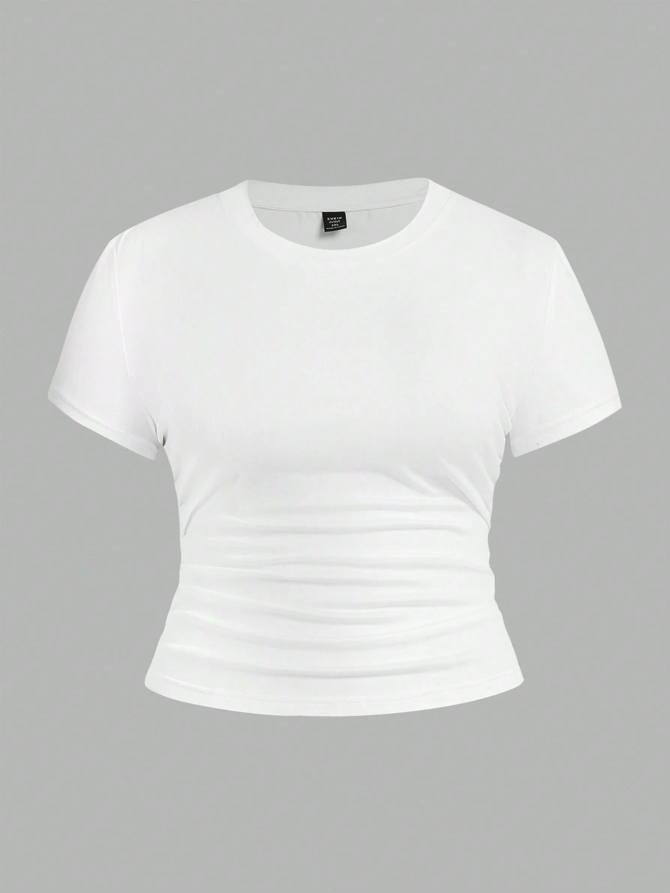 EZwear 3 Pcs/Set Plus Size Ruched Knitted Fabric T-Shirt, Short Sleeve Round Neck Top, Casual Black And White, Summer, Smart Casual, Gym Work Hawaii Gray