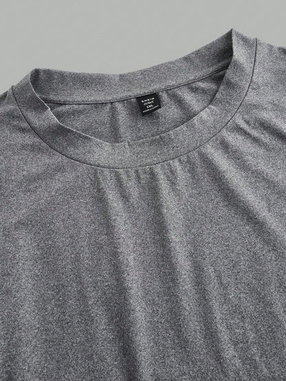 EZwear 3 Pcs/Set Plus Size Ruched Knitted Fabric T-Shirt, Short Sleeve Round Neck Top, Casual Black And White, Summer, Smart Casual, Gym Work Hawaii Gray